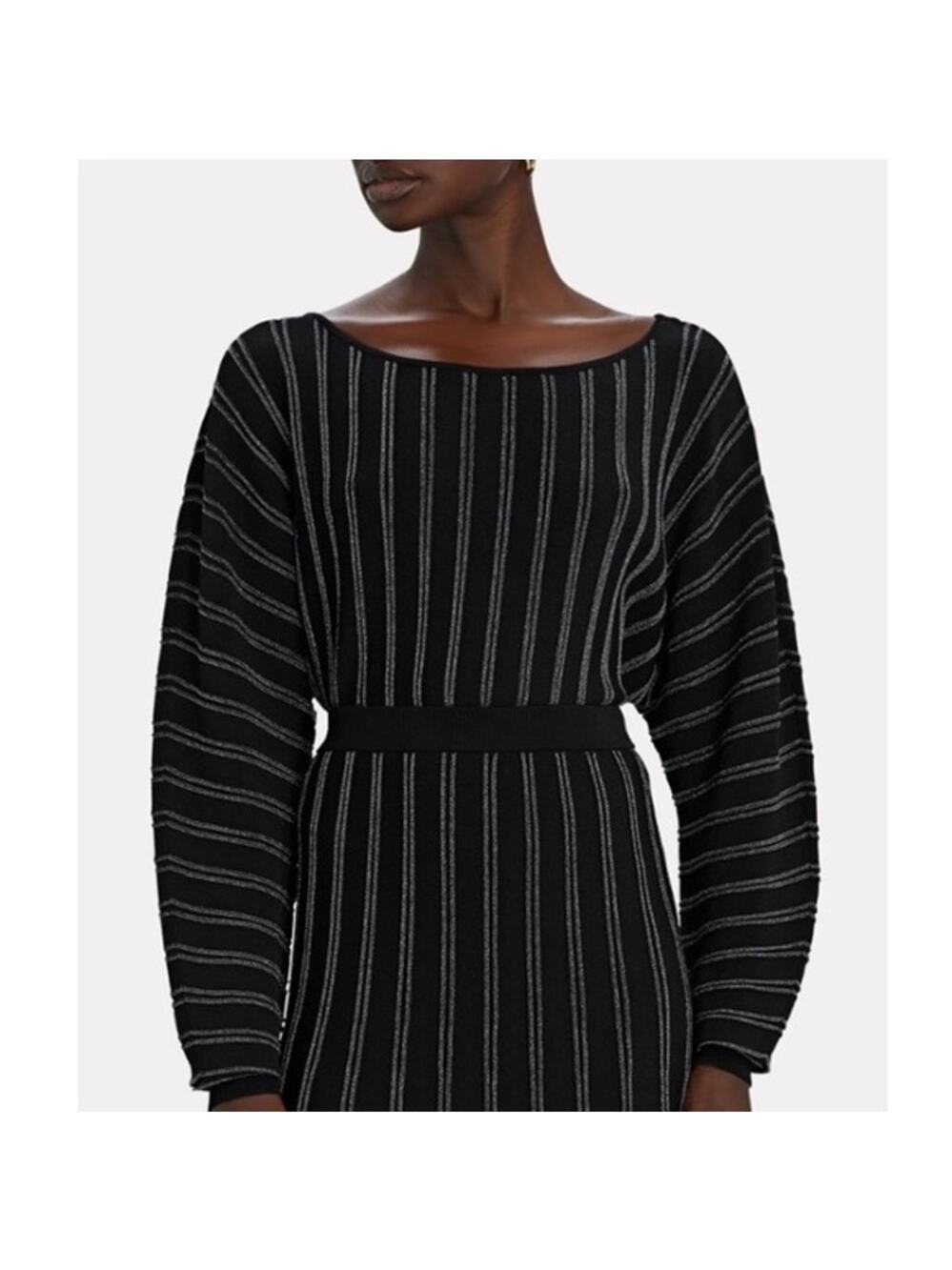 Intermix Jessa Metallic Striped Bateau Neck Dolman Sleeve Cropped Sweater XS
